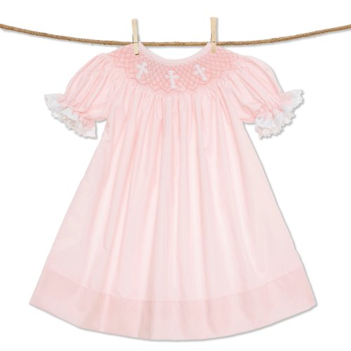 Smocked Cross Dress in Pink with Lace - Baptism, Christening, Baby Girl, Heirloom dress, Flower Girl, Bishop Style 124 *G