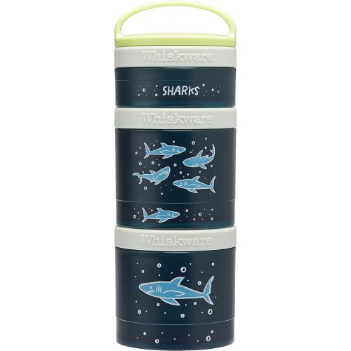 Whiskware Stackable Snack Containers for Kids and Toddlers, 3 Stackable Snack Cups for School or Travel, Sharks