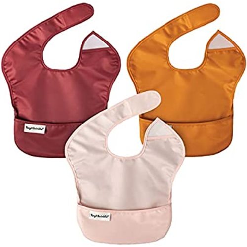 Tiny Twinkle Mess-Proof Baby Bib - Waterproof Bib for Baby Boy or Girl - Machine Washable - Adjustable Closure - PVC BPA & Phthalate Free - Great for Travel - Baby Food Bibs (3 Pack, Blush Burgundy)