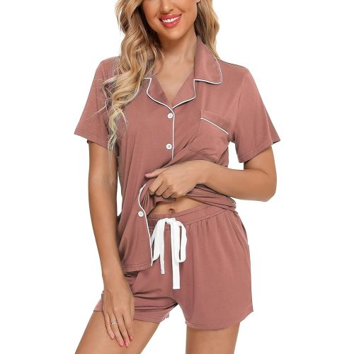 Senert Pajamas Set For Women Short Sleeve Sleepwear Soft Button Down Pjs Set Nightwear Lounge Sets S-XXL