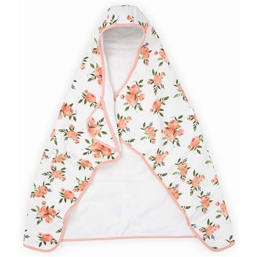 Little Unicorn Premium Hooded Bath Towel| Absorbent Cotton & Terry Blend | Larger Size, 1-6 Years (Watercolor Roses)