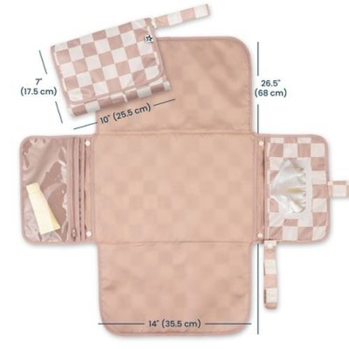 Tiny Twinkle Portable/Foldable Waterproof Diaper Changing Pad with Smart Wipes Pocket (Beige Checkers)