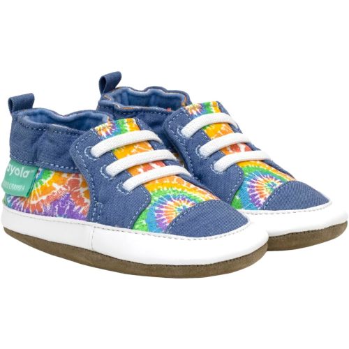 Robeez Baby Girls and Unisex Soft Soles Slip-Resistant Crib Shoes Slippers for Infant and Toddler, 0-24 Months - Rainbow Tie Dye - 6-12 Months Infant