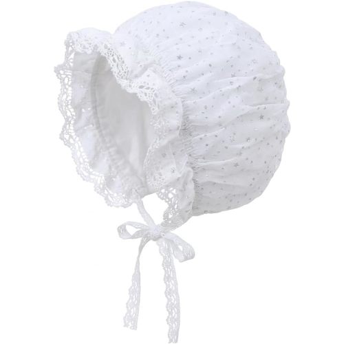 Baby Girl Cotton Muslin Bonnet - Vintage Ruffle Lace Newborn Sun Hat Adjustable Chin
