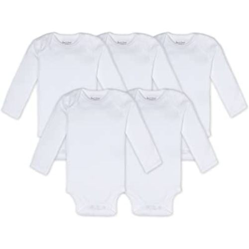 Burt's Bees Baby Organic Long Sleeve Bodysuit (5 Pack) - Cloud, 0-3 M