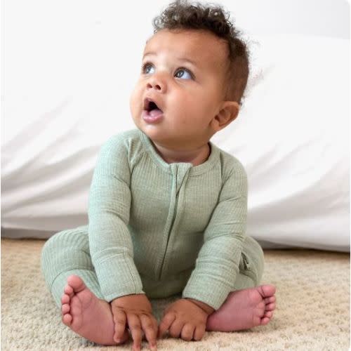 Heather Sage Ribbed Zippy - Little Sleepies