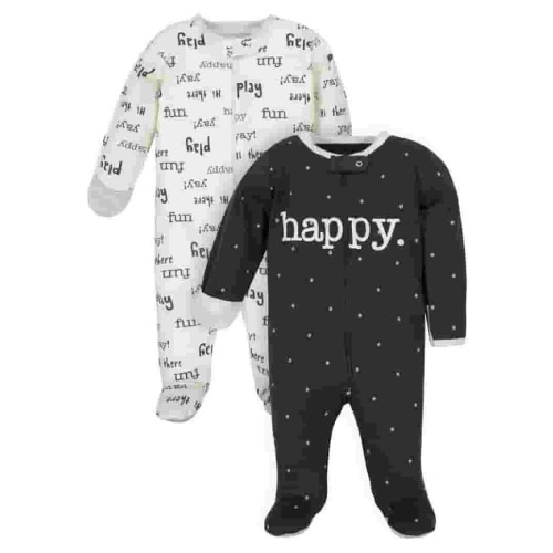 Wonder Nation Baby Neutral Zip Up Sleep ‘N Play Footed Pajamas, 2-Pack, Sizes Newborn - 6/9 Months