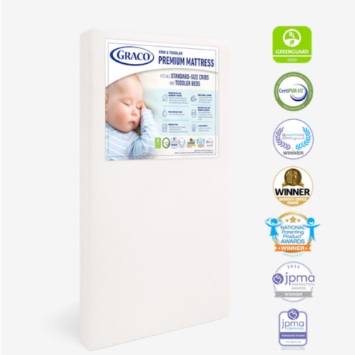 Graco Premium Crib & Toddler Mattress – GREENGUARD Gold Certified & CertiPUR-US Certified, Fits All Standard Crib & Toddler Beds, Waterproof Sleep Surface, Machine-Washable Outer Cover for Easy Care