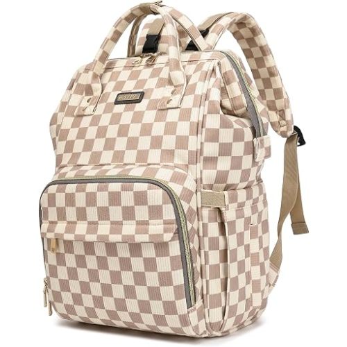 Baby Diaper Bag Backpack for Mom, Large Capacity Travel Nappy Bag for Boys & Girls with Stroller Straps,Insulated Pockets (Corduroy Checkered Brown)
