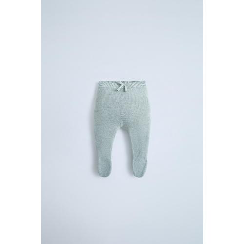 Bow Footed Knit Leggings - Light Blue | ZARA