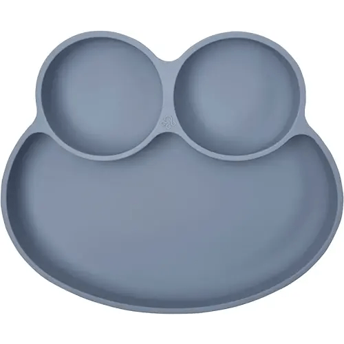 Abiie Octopod Frog Silicone Plates with Suction - Spill Proof, Easy to Clean - BPA-Free Bowl - Suction Plates for Baby and Toddler - Training & Feeding Divided Grip Dish (Gray)