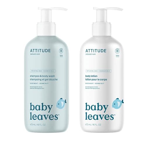 Bundle of ATTITUDE 2-in-1 Shampoo and Body Wash for Baby and Body Lotion for Baby, EWG Verified, Dermatologically Tested, Plant and Mineral-Based Ingredients, Vegan, Good Night, 16 Fl Oz