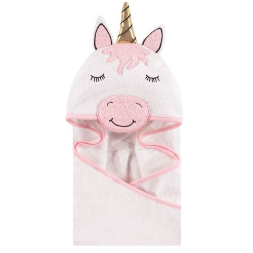 Hudson Baby Infant Girl Cotton Animal Face Hooded Towel, Modern Unicorn, One Size