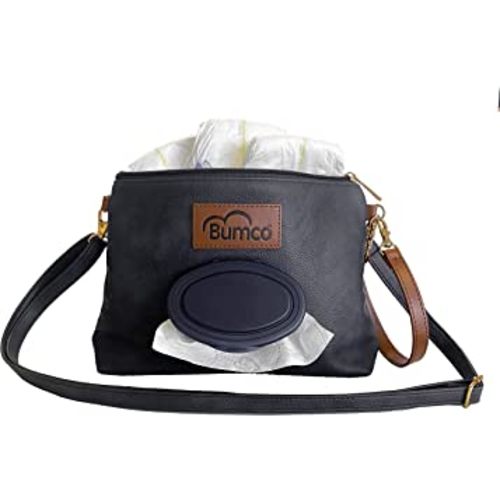 Bumco Diaper Clutch Bag with Refillable Wipes Dispenser - Water Resistant, Lightweight Diaper Pouch with on the go Wipes Dispenser, Portable Baby Wipe Dispenser, (Black)