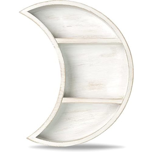 Moon Shelf for Crystals - Crystal Shelf Display and Crystal Holder - Crystal Display Shelf - White Crescent Moon Shaped Shelf - Boho Nursery Decor - Nursery Shelves for Bedroom, Kids Room, Baby Room