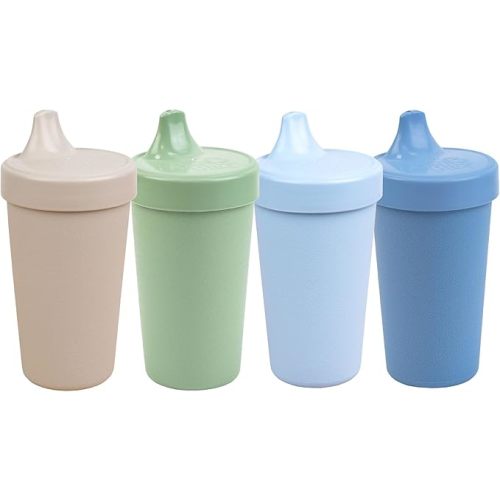 Re-Play Sippy Cups for Toddlers - 10 Oz. Reusable Spill Proof Cups for Kids, Dishwasher/Microwave Safe - Made in USA - Set of 4-3.13" x 6.25" - Meadow