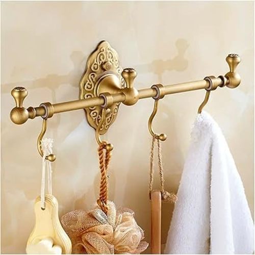 Antique Brass Bathroom Towel Hook Rack,Bath Coat Rack Hook Wall Mounted Towel Rail Bar with 4 Hooks,Brushed Bronze Bath Robe Hanger Vintage Coat Hook Rack Holders,Kitchen Lavatory Hot Tub Accessories
