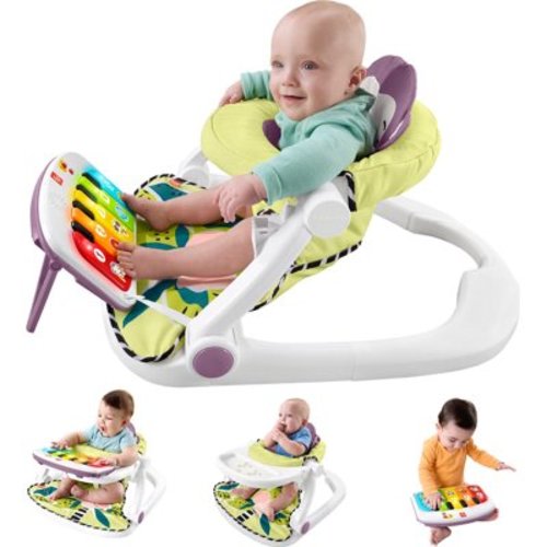Fisher-Price Kick & Play Deluxe Sit-Me-Up Seat, Purple Monkey Baby Chair & Piano Learning Toy for Infants