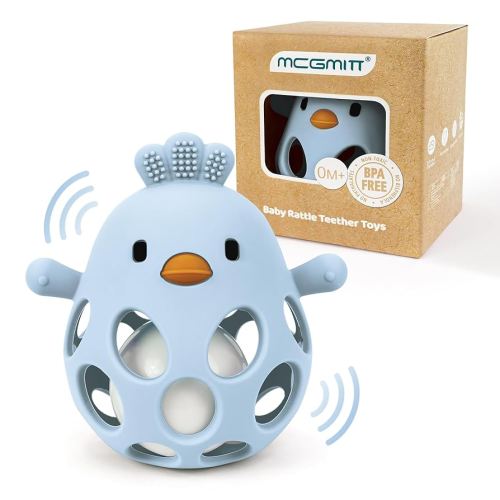 MCGMITT Baby Teething Toys for 3-6 Months, Easy Grasp Silicone Baby Rattles 0-6-12 Months, BPA-Free Food Grade Montessori Sensory Toys, Soft Newborn Infant Teether for Teething Relief