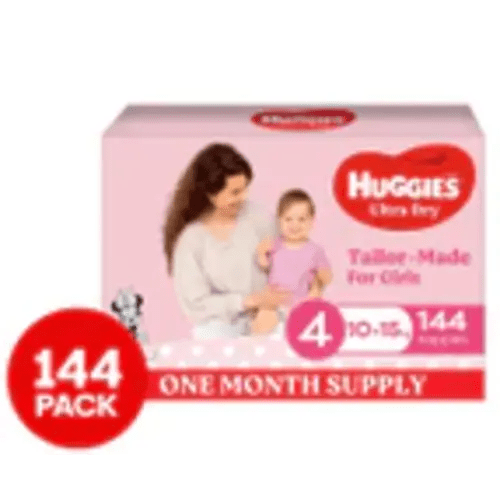 Huggies Ultra Dry For Girls Size 4 10-15kg Nappies 144pk | Catch.com.au