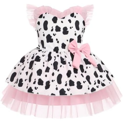 IMEKIS Toddler Girls Birthday Dress Cow Strawberry Floral Tulle Princess Party Dresses Summer Cake Smash Photo Shoot