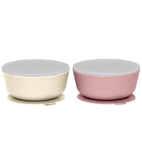 WeeSprout Silicone Suction Bowls for Babies | Leakproof Premium Plastic Lids | Durable for Babies & Toddlers | Extra Strong Suction | Easy-Release Tab | Dishwasher, Microwave & Freezer Safe | Set of 2