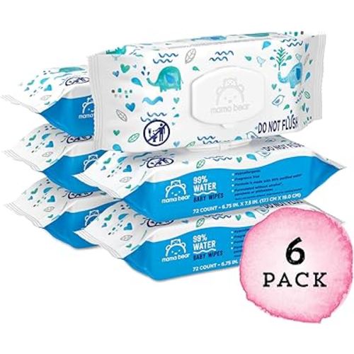 Amazon Brand - Mama Bear 99% Water Based Baby Wipes, Hypoallergenic for Sensitive Skin, Fragrance Free, 432 Count (6 Packs of 72)