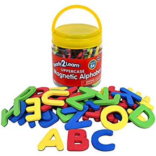 READY 2 LEARN Magnetic Alphabet - Uppercase - 52 Letters - Foam Magnetic Letters for Refrigerator or White Board - Large Magnets for Better Attraction