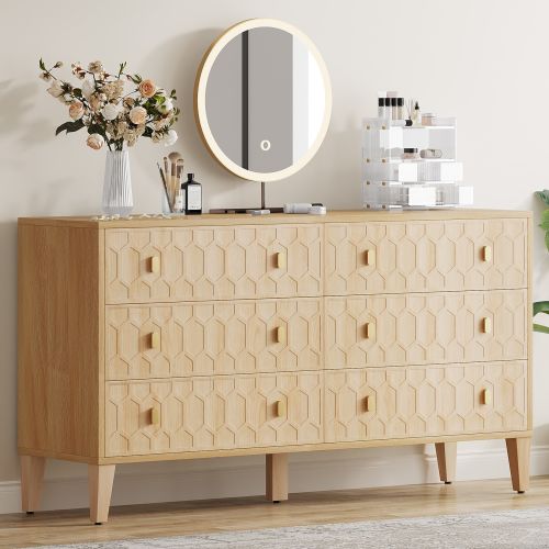 55-Inch Wood Chest of Drawer Double Dresser for Bedroom Entryway