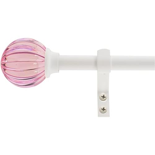 Decopolitan 5/8" Fluted Ball Curtain Rod Set, 48 to 86 Inches, Pink