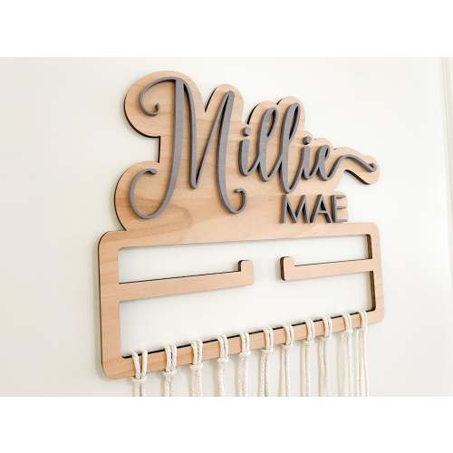 Bow Holder Nursery Decor, Macrame Bow Holder, Personalized Boho Hair Bow Organizer, Baby Girl Hair Accessories, Wall Hanging Bow Storage