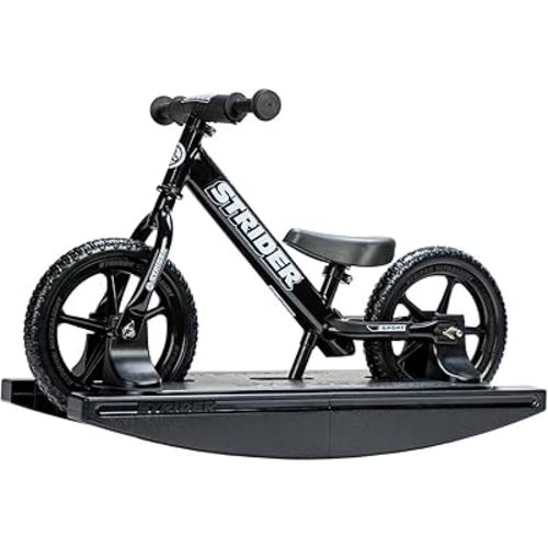 Strider 12” Sport Bike + Rocking Base - Helps Teach Baby How to Ride a Balance Bicycle - for Kids 6 Months to 4 Years - Easy Assembly & Adjustments