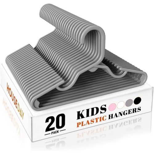HOUSE DAY Premium Baby Hangers 20 Pack, 11 Inch Kids Plastic Hanger Grey, Slim Childrens Hangers for Infant, Toddler, Child Clothes, Non-Slip Sturdy and Durable Baby Clothes Hanger for Closet