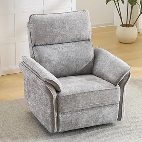 Oversized Power Recliner Chairs for Adults with Massage and Heat, Power Swivel Rocker Recliner Chair with Adjustable Headrest, 26" Extra Wide Rocker Nursery Recliner with USB Port, Light Grey