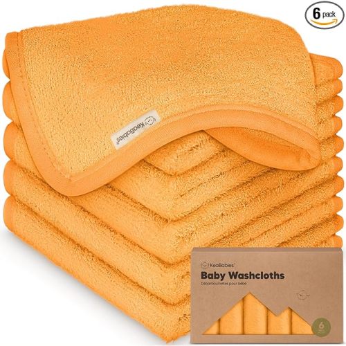 6-Pack Baby Washcloths – Soft Absorbent Viscose from Bamboo Washcloths for Face, Body, Baby Towels for Newborn, Kids, Toddlers, Infant, Gentle on Sensitive Skin, 10x10 Reusable Face Towels (Carrot)