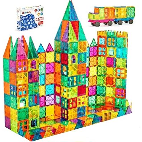 Magnetic Building Tiles, 134PCS Large Magnet Building Set,Magnetic Blocks, 3D STEM Stacking Toys, Magnets Toy for Kids Boys Girls