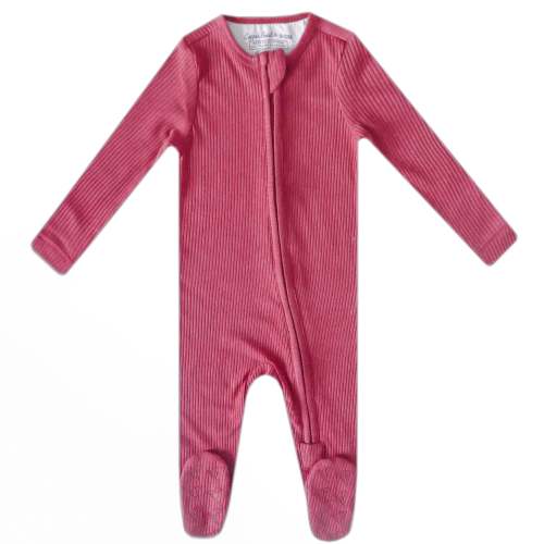 Rib Knit Zip-Up Footie Pajama - Berry