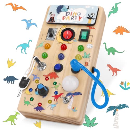 Dinosaur Light Switch Board - 8 LED Switches, Sensory Montessori Toy for 1+ Year Olds