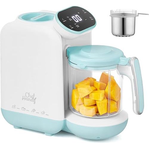 Chefhandy 5-in-1 Baby Food Maker with Steam Basket & Touch Screen | Baby Food Processor and Steamer | Auto Steam, Blend, Milk Warmer | Baby Steamer & Blender for Healthy Homemade(White Blue)