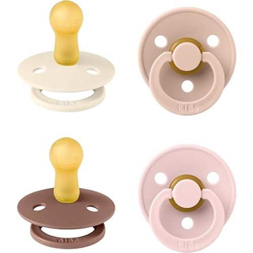 BIBS Colour Soother 4-Pack, BPA Free Dummy Pacifier, Round Nipple. Natural Rubber Latex, Made in Denmark, Size 1 (0-6 Months), Vanilla Mix