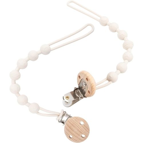 Lot de 2 pinces à tétine en silicone avec design en bois pour bébé garçon et fille (blanc)