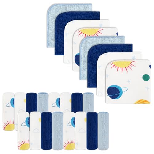 softan Baby Washcloths, 24Pack Baby Wash Cloths Extra Soft & Ultra Absorbent, Baby Towels Face Towel Unisex for Boys Girls Face & Body, Washclothes Gentle on Sensitive Skin, 9''x 9''Blue Planet