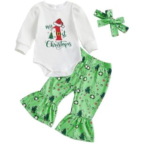 My First Christmas Baby Girl Outfit Newborn Onesie Ribbed Knit Gingerbread Romper Bell Bottoms Set Infant Clothes