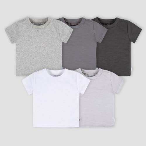Gerber Baby 5pk Short Sleeve T-Shirt, Color: White | Gray, Size: 0-3M