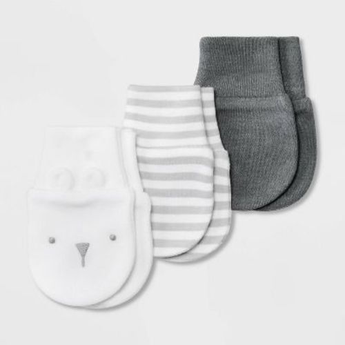Baby 3pk Cotton Mittens - Cloud Island™ Gray
