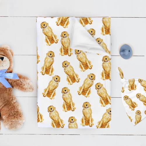 Golden Retriever Swaddle Blanket | Golden Retriever Baby Blanket, Baby Shower Gift, Baby Gift, Receiving Blanket