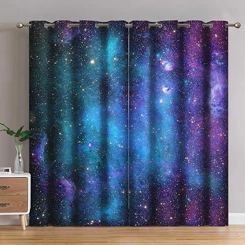 Jekeno Galaxy Blackout Curtains Outer Space Nebula Universe Starry Sky Stars Decor for Home Bedroom Living Room Grommet Window Drapes 2 Panel Set, 52"x84"