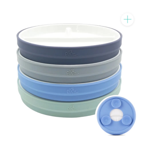 6.7"/16cm Porcelain White Divided Plates with Silicone Suction Sleeves