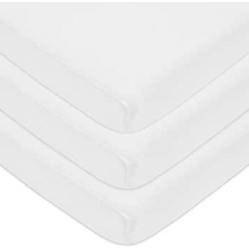 American Baby Company 100% Natural Cotton Value Jersey Knit Fitted Portable/Mini-Crib Sheet, Can be used as Medical Sheets for Neonatal Cribette, White, Soft Breathable, for Boys and Girls, Pack of 3