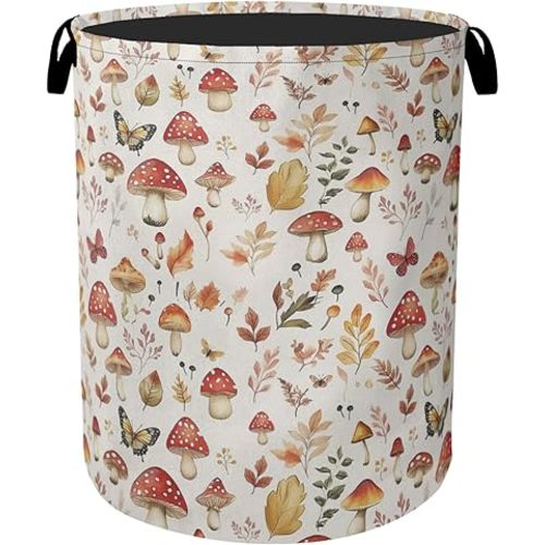 Fall Mushroom Laundry Hamper - Waterproof Fabric Laundry Basket with Handles, Foldable Storage Basket for Laundry,Bedroom,Dorm